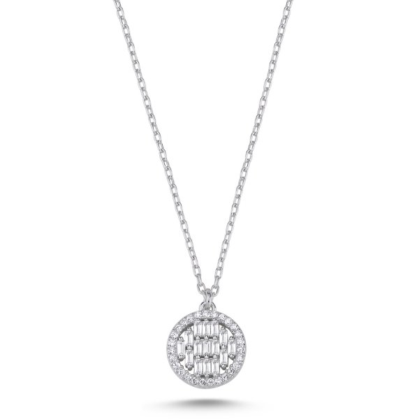 Colier din argint 925, placat cu rodiu, pandant round Baguette cu zirconiu, lungime lantisor 40 cm [2]
