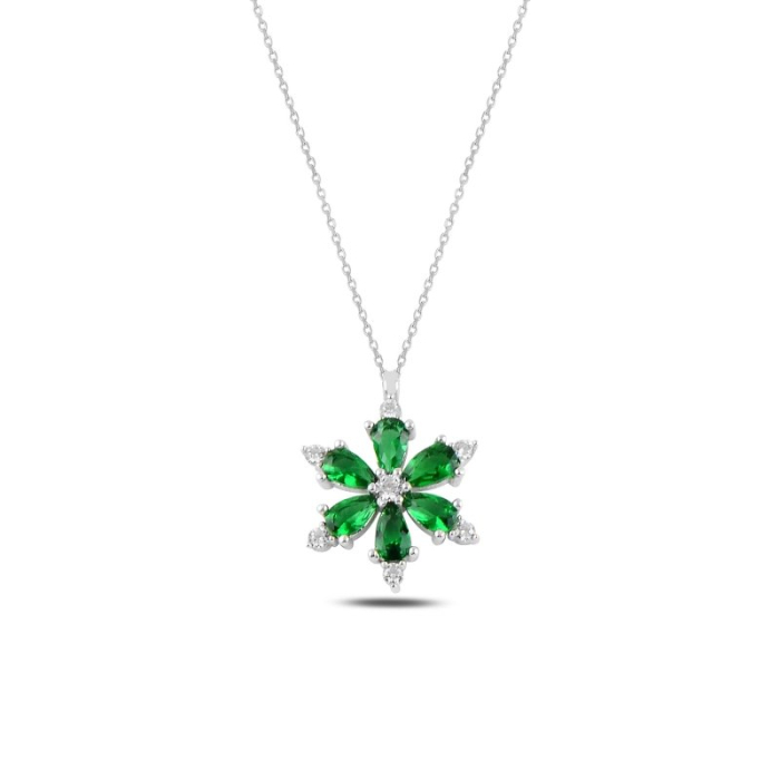 Colier din argint 925, placat cu rodiu pentru mentinerea stralucirii, pandant Lotus Bear Flower - Emerald [1]