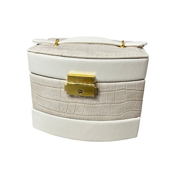 Cutie pentru depozitare si organizare bijuterii si accesorii, model etajat cu sertare si cheita, 15X13X13 cm, culoare nude [2]