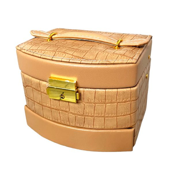 Cutie pentru depozitare si organizare bijuterii si accesorii, model etajat cu sertare si cheita, 15X13X13 cm, culoare maro cognac [2]