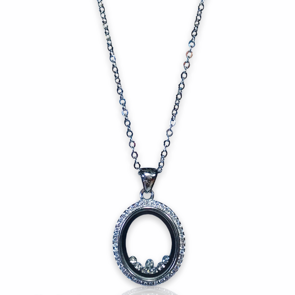 Colier din argint 925, OVAL cu pietre din zirconiu alb in interior, 16x21 mm, lungime lantisor 45+5cm [2]