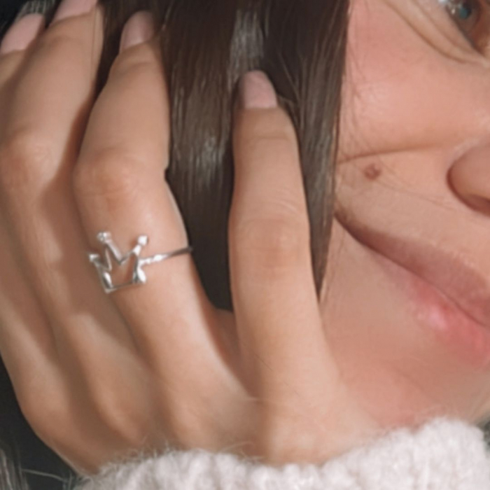 Inel Coroana - din argint 925, placat cu rodiu, zirconiu, diametru 15 mm [2]