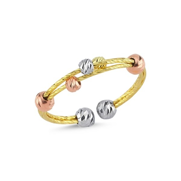 Inel din argint 925, dimensiuni reglabile cu bile tricolore tăiate cu diamant, culori: gold, rose gold, silver [2]