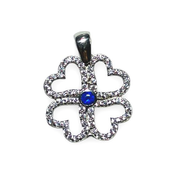 Pandantiv argint 925 placat cu rodiu, Floricica din inimioare cu zirconiu alb stralucitor, 17 mm [2]