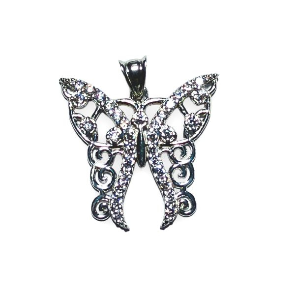 Pandantiv argint 925 placat cu rodiu, Tribal Butterfly cu zirconiu alb stralucitor, 20x20mm [2]