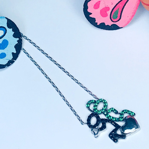 Colier argint 925 - placat cu rodiu - pandantiv COUPLE green and black [3]