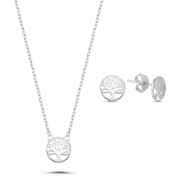Set argint 925 - placat cu rodiu, colier 40 cm si cercei 7 mm - Pomul Vietii [1]