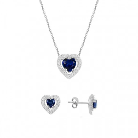 Set argint 925 - placat cu rodiu, colier 40 cm si cercei 9 mm - Heart Topaz [2]