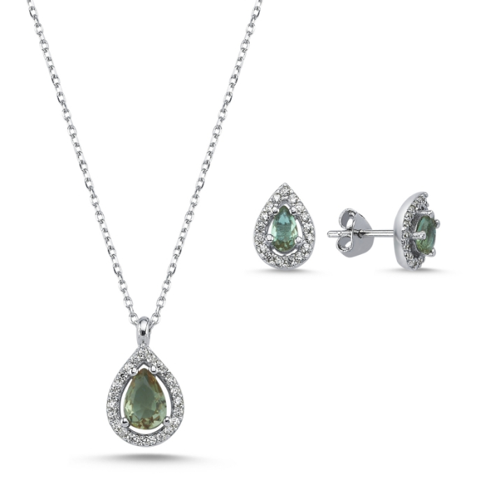 Set argint 925 placat cu rodiu, colier Teardrop  Zultanit 40 cm, pandant 10 mm si cercei 7 mm [2]