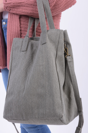 Genti dama - Geanta dama Pieces, casual, din bumbac, 26x56x20 cm kaki
