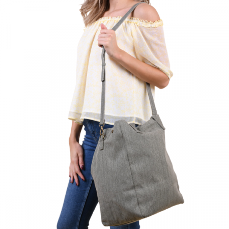 Geanta dama Pieces, casual, din bumbac, 26x56x20 cm kaki [1]