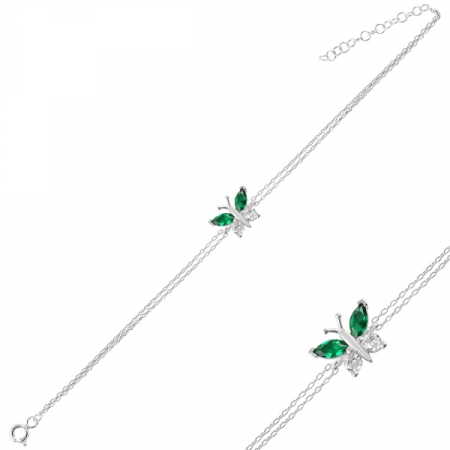 Bratari - Bratara argint 925 - placat cu rodiu - Smarald Butterfly 11 mm - 16.5 cm + 3 cm