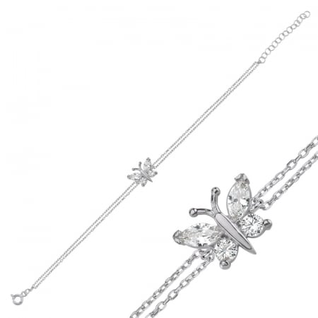 Bratari - Bratara argint 925 - placat cu rodiu - Sapphire Butterfly11 mm - 16.5 cm + 3 cm