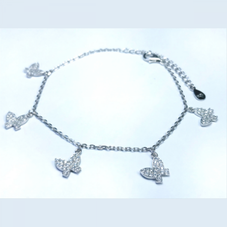 Bratara argint 925, placata cu rodiu - 3 charmuri Inimioare, marime reglabila 17+5 cm, cu pietre din zirconiu [1]