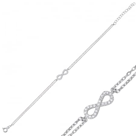 Bratari - Bratara din argint 925, charm INFINIT 21mm, pietre din zirconiu, argintie, reglabila 17 cm + 5 cm