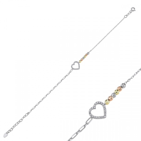 Bratari - Bratara din argint 925 - placata cu aur si rodiu, model Diamond Cut Tricolor Ball & Heart