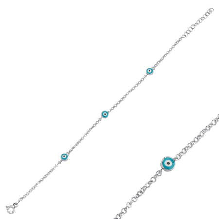 Bratari - Bratara din argint 925, placata cu rodiu, 16 + 4 cm, Evil Eye albastru, lantisor 16.5+4cm