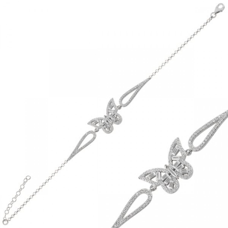 Bratara din argint 925 - placata cu rodiu, Fluture, cu zirconiu, 17+3 cm [1]