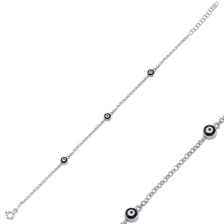 Bratari - Bratara din argint 925, placata cu rodiu, 16 + 4 cm, Evil Eye Navy blue, lantisor 16.5+4cm