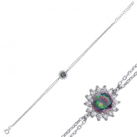 Bratari - Bratara din argint 925, placata cu rodiu, Halo Mistyc Topaz Solitaire 9 mm incrustat cu zirconia, circumferinta 17+3 cm