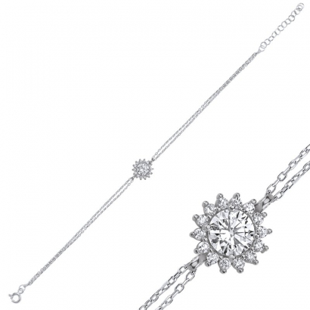 Bratari - Bratara din argint 925, placata cu rodiu, Halo Solitaire 9 mm incrustat cu zirconia, circumferinta 17+3 cm