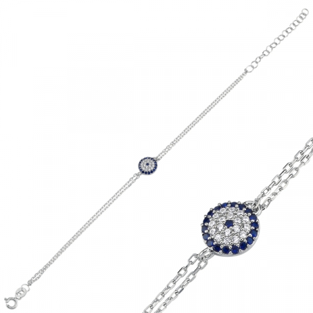 Bratari - Bratara din argint 925 - placata cu rodiu pentru mentinerea stralucirii, model Evil Eye 9 mm, prindere cu lantisor dublu