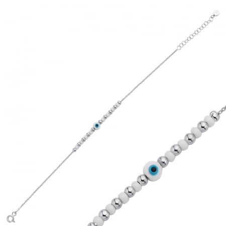 Bratari - Bratara din argint 925 - placata cu rodiu pentru mentinerea stralucirii, model White Evil Eye & Miyuki Beads