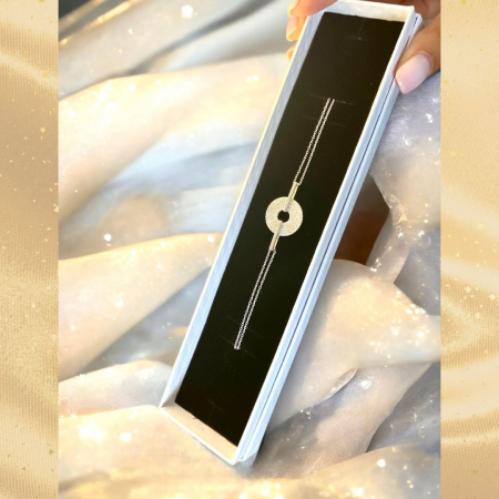 Bratara din argint 925 - placata cu rodiu pentru mentinerea stralucirii, model Movable Hoop 17 mm, prindere cu lantisor dublu [0]