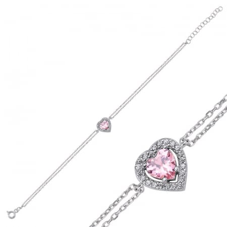 Bratari - Bratara din argint 925 - placata cu rodiu pentru mentinerea stralucirii, model Pink Heart 17+4 cm
