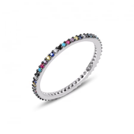 Inele - Inel din argint 925 - placat cu rodiu pentru mentinerea stralucirii, model Single Row Mix Thin Eternity