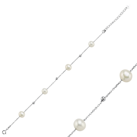Bratari - Bratara din argint 925, placata cu rodiu, Perle 5 mm, circumferinta 17+5 cm