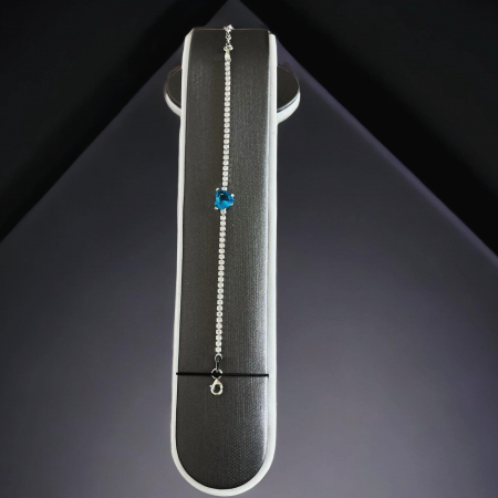 Bratara Tennis din argint 925, placata cu rodiu, Charm Inima Aquamarine 9 mm cu zirconiu, circumferinta 17+5 cm [0]