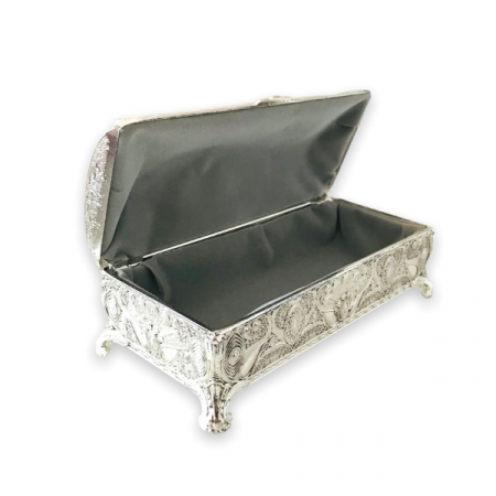 Caseta bijuterii - argintata, interior catifea albastru cu model vintage [1]