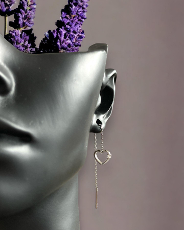 Cercei - Cercei argint 925 - placat cu rodiu - Heart Threader Earrings 7 mm / 7 cm