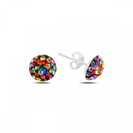 Cercei din argint 925, placati cu rodiu, 7mm Half Ball Stud Earrings cu zirconiu multicolor [1]