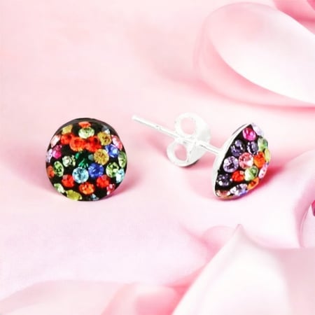 Cercei din argint 925, placati cu rodiu, 7mm Half Ball Stud Earrings cu zirconiu multicolor [0]