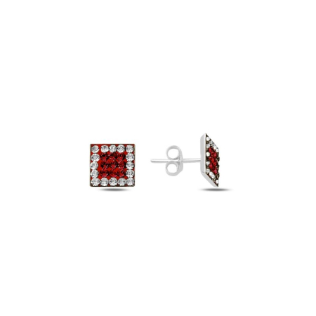 Cercei - Cercei din argint 925 - placati cu rodiu pentru mentinerea stralucirii, model Baguette Square Earrings Red