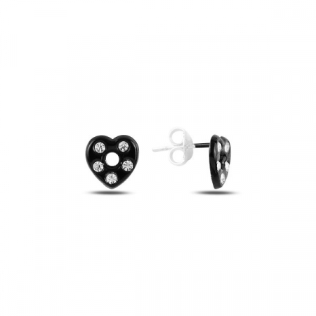 Cercei - Cercei din argint 925 - placati cu rodiu pentru mentinerea stralucirii, model Black Heart 5 mm
