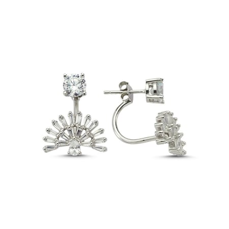 Cercei - Cercei din argint 925 - placati cu rodiu pentru mentinerea stralucirii, model Baguette CZ Ear Jacket Earrings