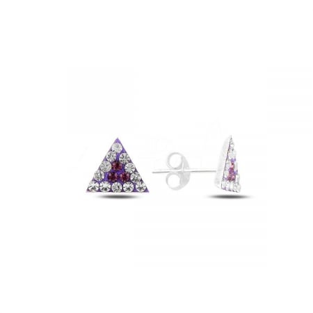 Cercei - Cercei din argint 925 - placati cu rodiu pentru mentinerea stralucirii, model Triangle Crystal violet