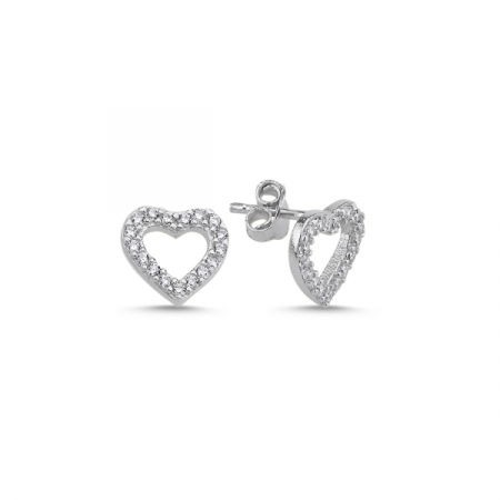 Cercei - Cercei din argint 925 - placati cu rodiu pentru mentinerea stralucirii si incrustati cu zirconii, model Heart 9 mm