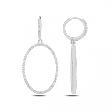 Cercei - Cercei din argint 925 - placati cu rodiu pentru mentinerea stralucirii si incrustati cu zirconii, model Oval Diamond Shape 