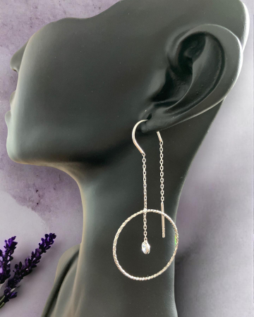 Cercei din argint 925 - placati cu rodiu - Round dangle cu zirconiu alb, 24 mm [0]