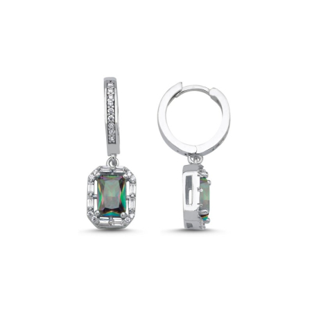 Cercei - Cercei din argint 925 - placati cu rodiu si incrustati cu zirconii, model Baguette Halo Huggie Hoop Earrings