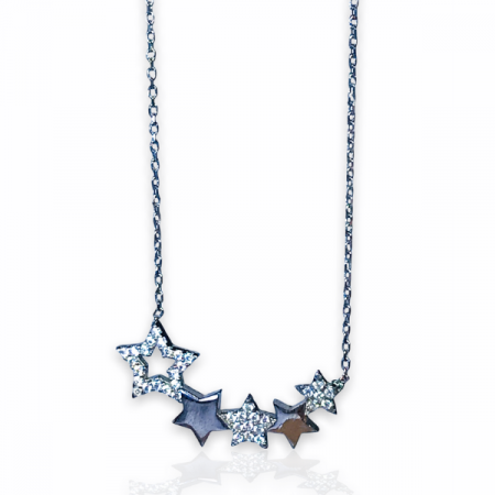 Colier din argint 925, pandantiv Stelute Cazatoare, pietre din zircouniu stralucitor, 45 cm lungime [0]