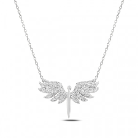 Colier argint 925 placat cu rodiu, Angel Wings cu zirconiu alb, 12/18 mm, lungime lantisor 40 cm [0]