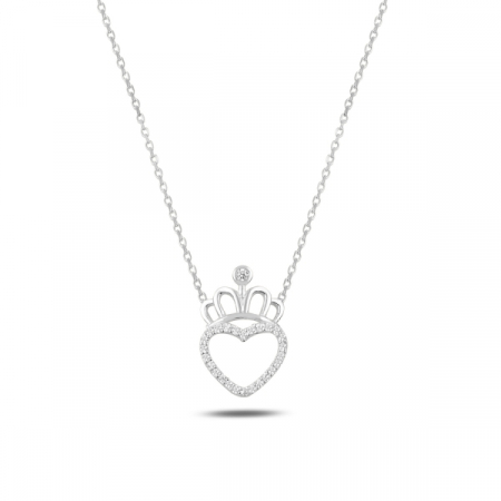 Coliere - Colier argint 925 placat cu rodiu, Heart Queen cu zirconiu alb, 11 mm, lungime lantisor 40 cm