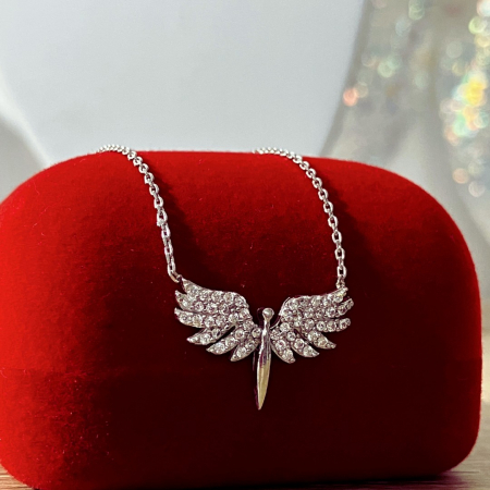 Colier argint 925 placat cu rodiu, Angel Wings cu zirconiu alb, 12/18 mm, lungime lantisor 40 cm [1]