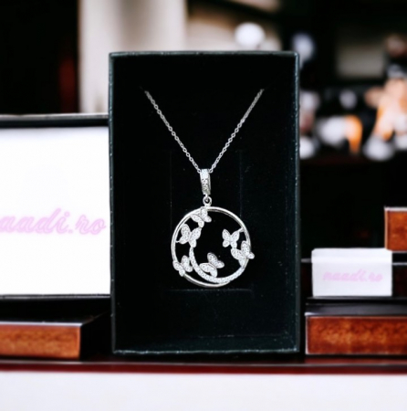 Colier argint 925 placat cu rodiu, Cerc de Fluturasi cu zirconiu alb stralucitor, 23 mm [0]