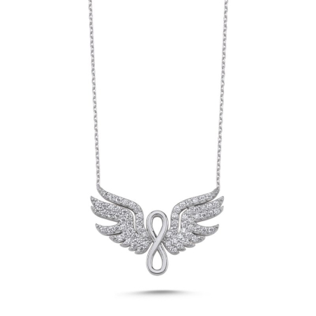 Coliere - Colier argint 925 placat cu rodiu, Wings & Infinity cu zirconiu alb, 12/18 mm, lungime lantisor 40 cm